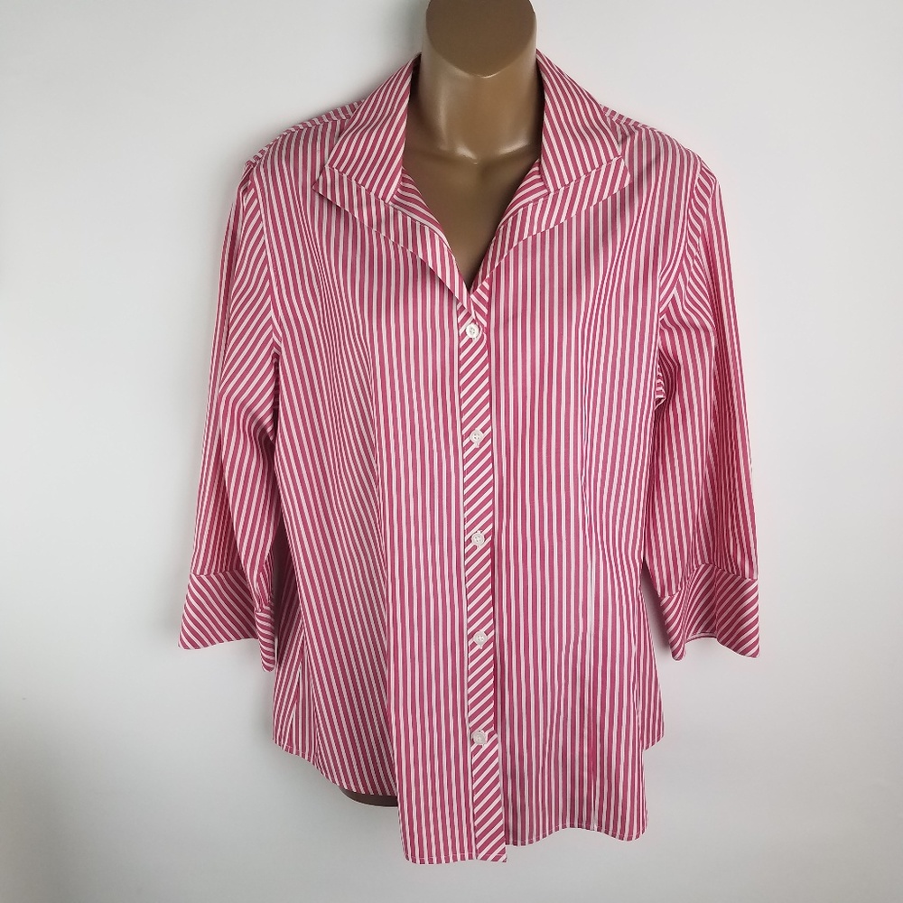 Chico's No Iron Red White Stripe Dolman Sleeve Top